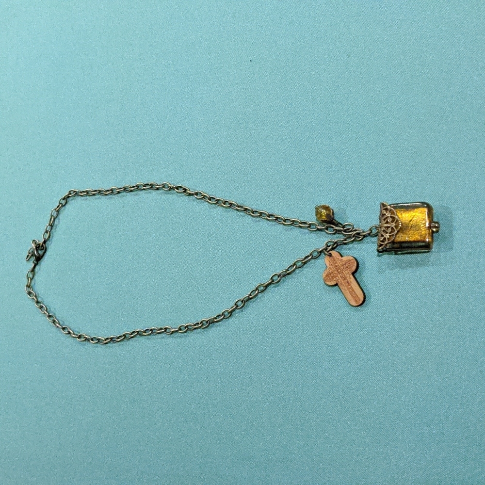 Boho Glass Bead and Wood Cross Necklace